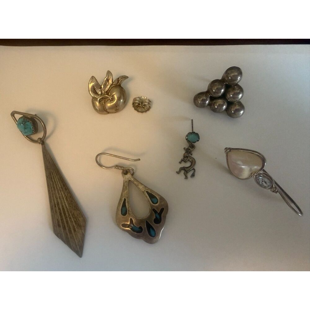 Vintage Sterling Silver 925 Single Earring Lot 20g Turquoise Kokopelli MOP